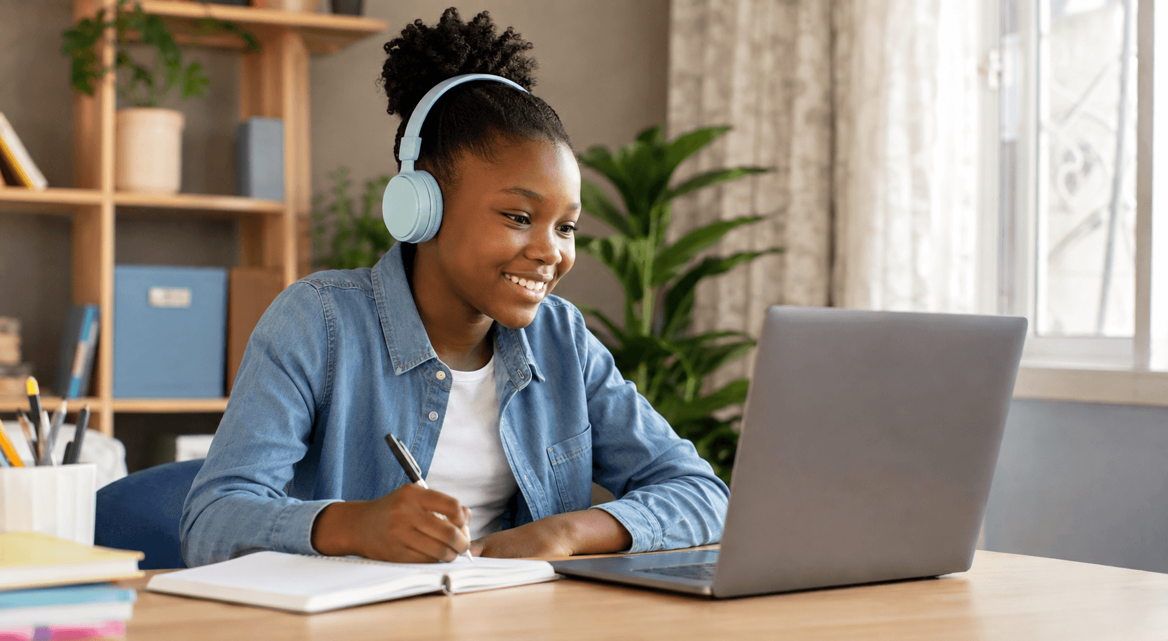 Black African student learning through her school portal